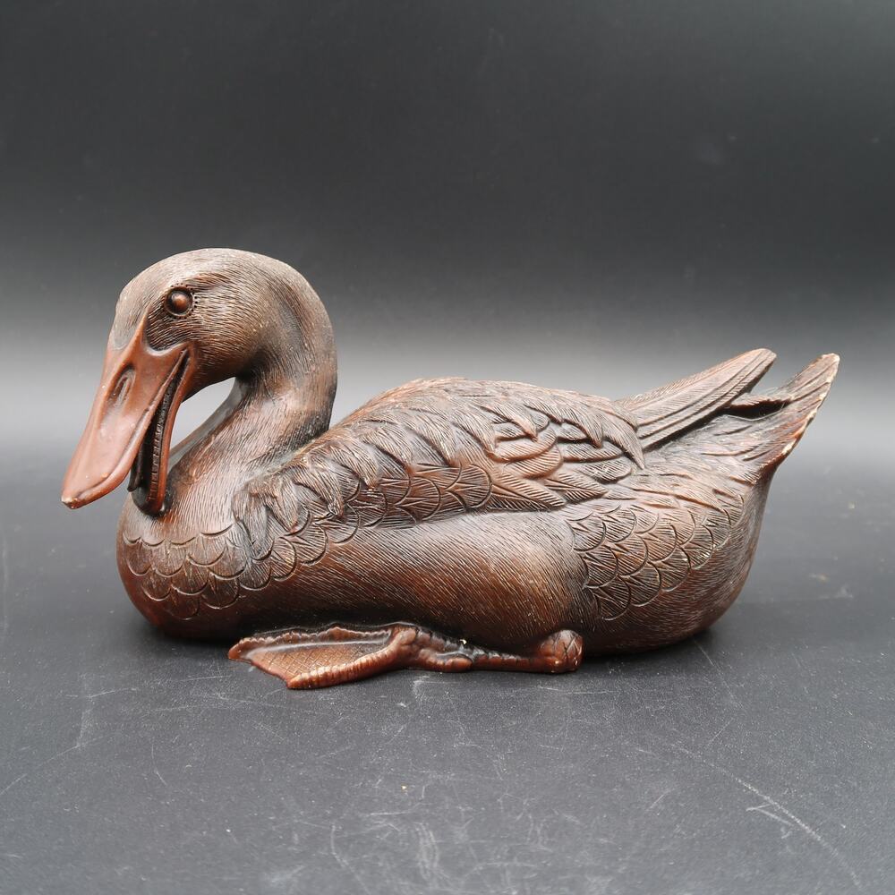 Resin Duck Carved Figurine Statue China Vintage 8 in Asian Art Animal Detailed